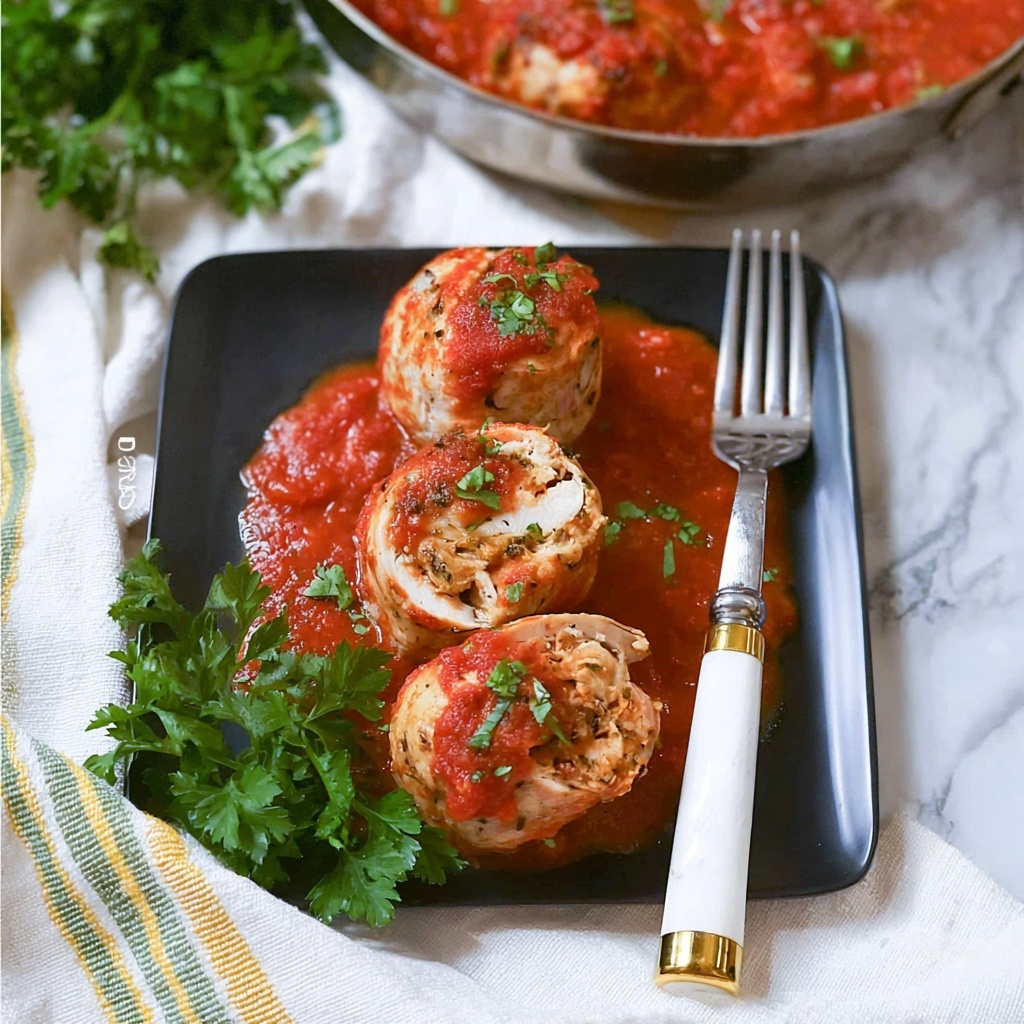 Pork Braciole with Cornbread-Parmesan Filling in Tomato Marinara Recipe - Recipe Image
