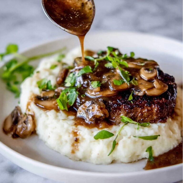 Easy Salisbury Steak with Mushroom Gravy and Creamy Mashed Potatoes Recipe