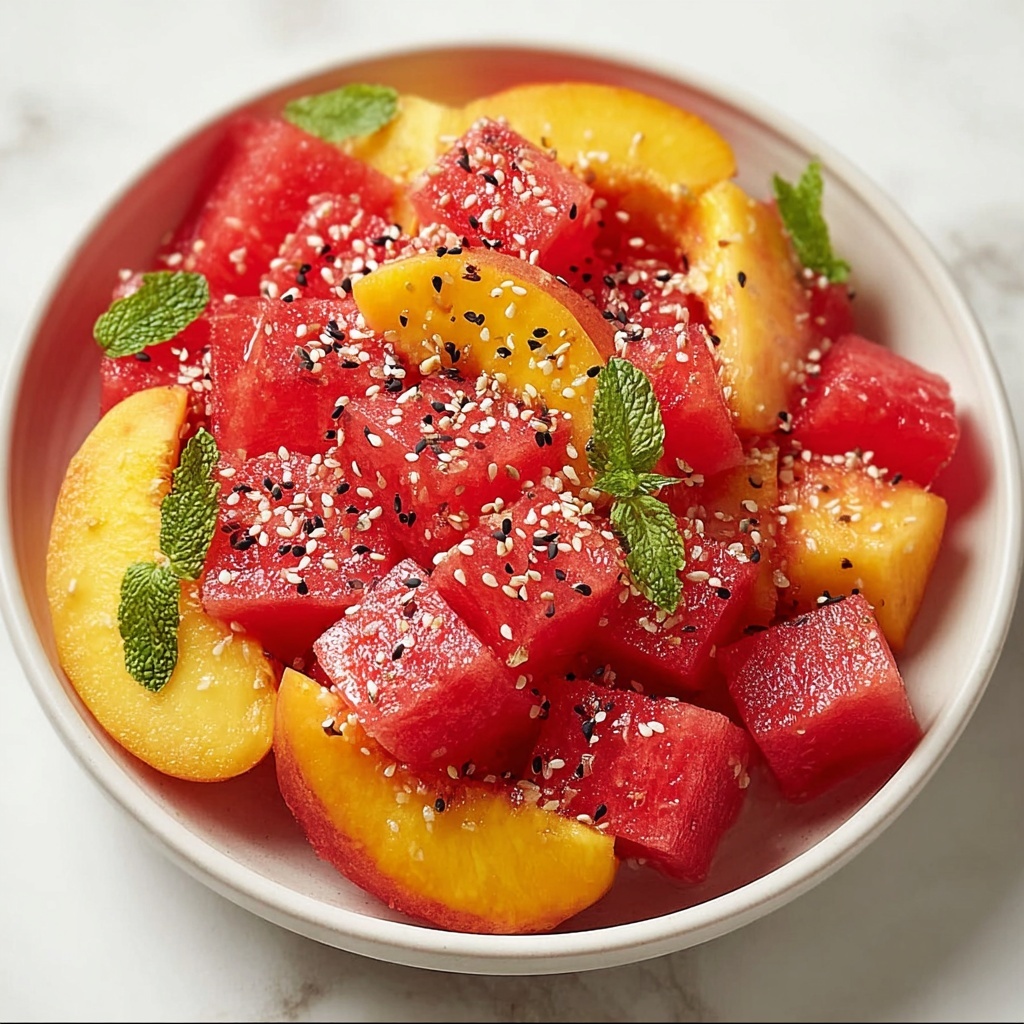 Peach Watermelon Salad with Fresh Herbs and Feta Recipe - Recipe Image