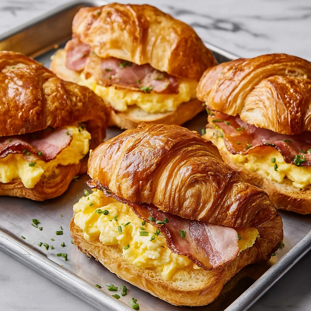 Croissant Breakfast Sandwiches with Dijon Honey Spread and Scrambled Eggs Recipe - Recipe Image