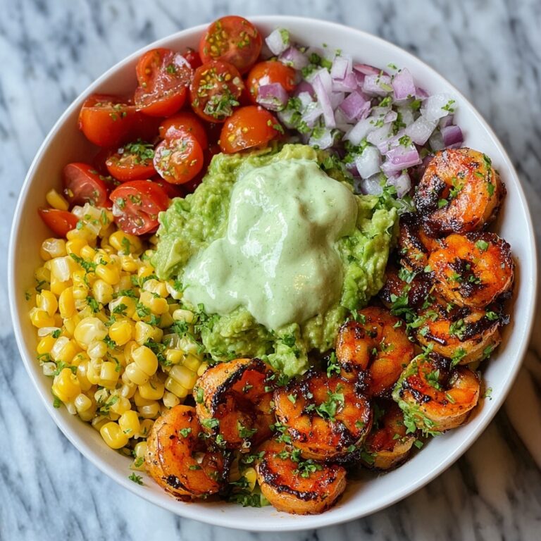 Grilled Shrimp Bowl with Avocado Corn Salsa and Creamy Garlic Sauce Recipe