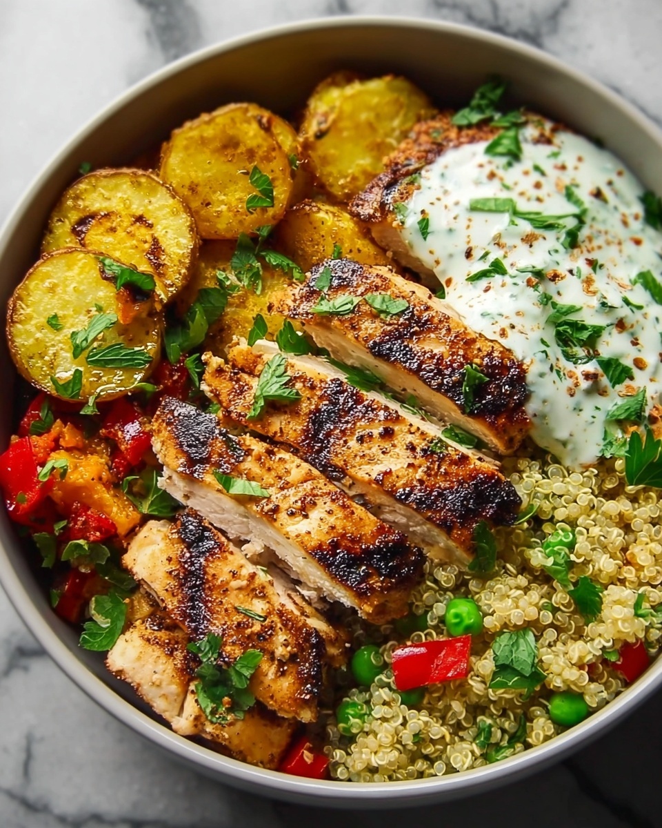 Chicken Quinoa Bowl with Tomatoes, Cucumber, and Feta Recipe - Recipe Image