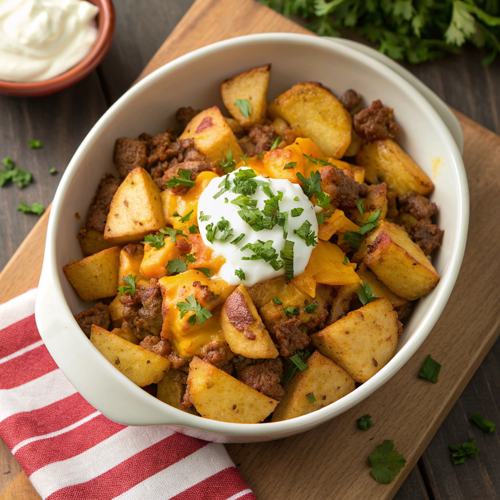 Loaded Cheesy Taco Potatoes Recipe - Recipe Image
