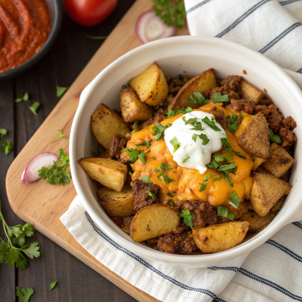 Loaded Cheesy Taco Potatoes Recipe - Recipe Image