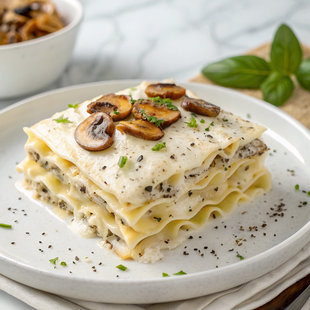 Mushroom Chicken Alfredo Lasagna Recipe - Recipe Image