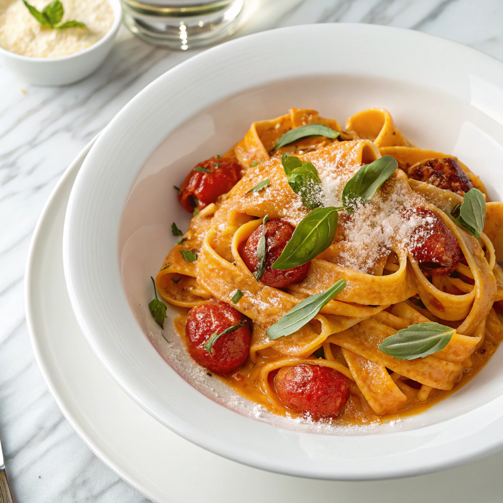 Spicy Tomato Garlic Confit Pasta Recipe - Recipe Image