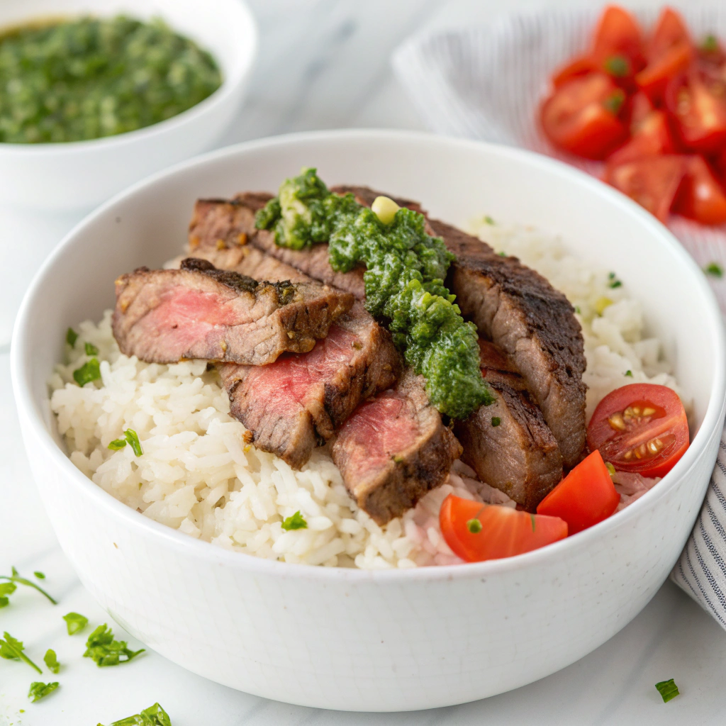 Skirt Steak Rice Bowls with Chimichurri Sauce Recipe - Recipe Image