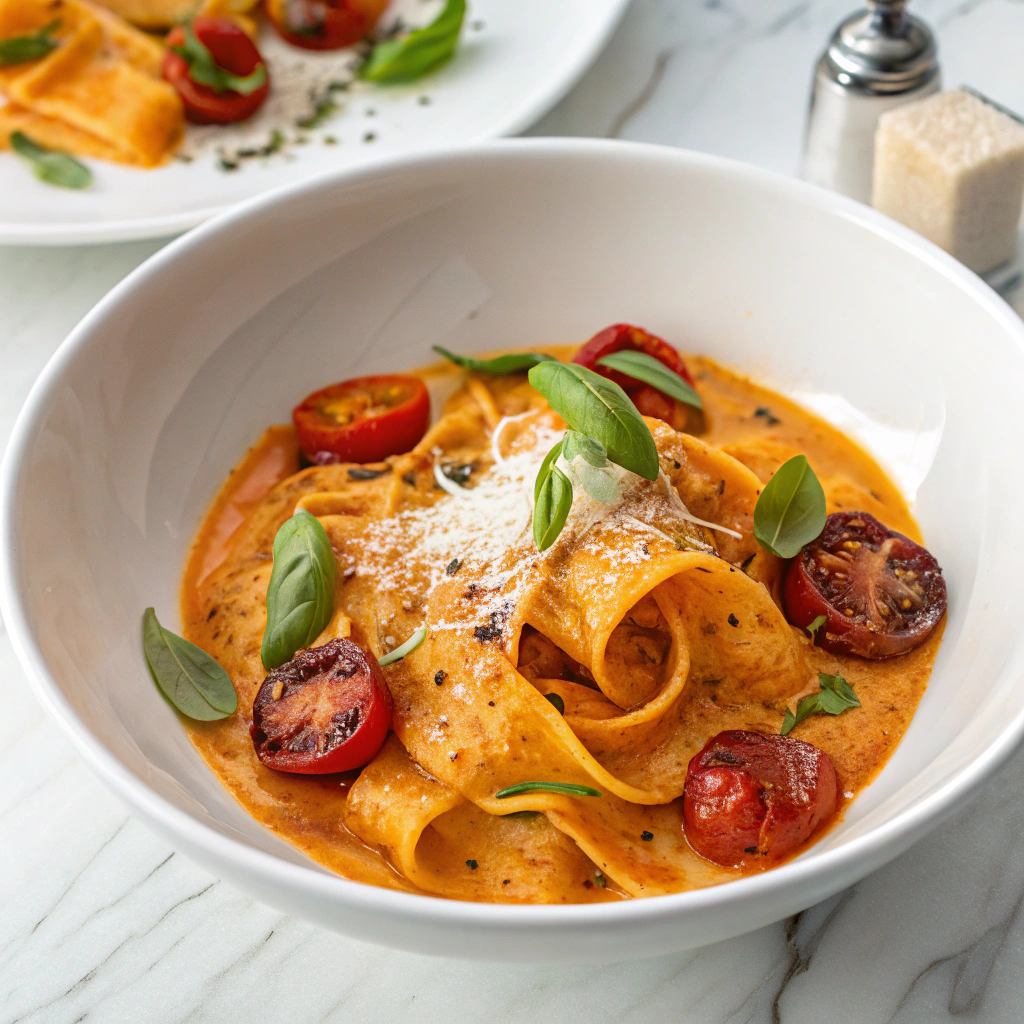 Spicy Tomato Garlic Confit Pasta Recipe - Recipe Image