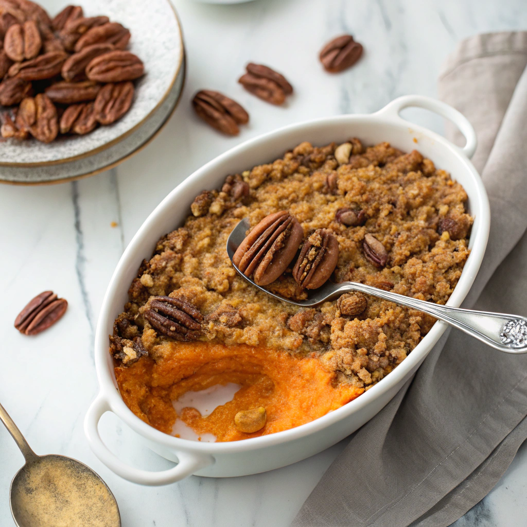Sweet Potato Casserole with Pecan Crumble Recipe - Recipe Image