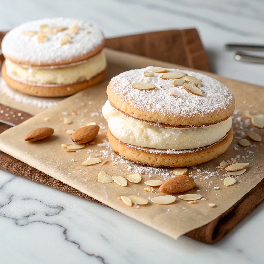 Almond Dacquoise Cream Clouds – Elegant French Sandwich Cookies Recipe - Recipe Image