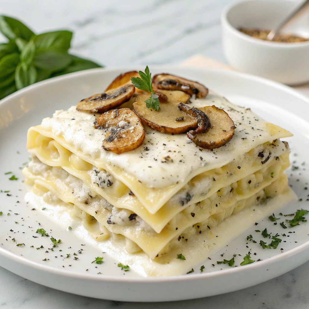 Mushroom Chicken Alfredo Lasagna Recipe - Recipe Image