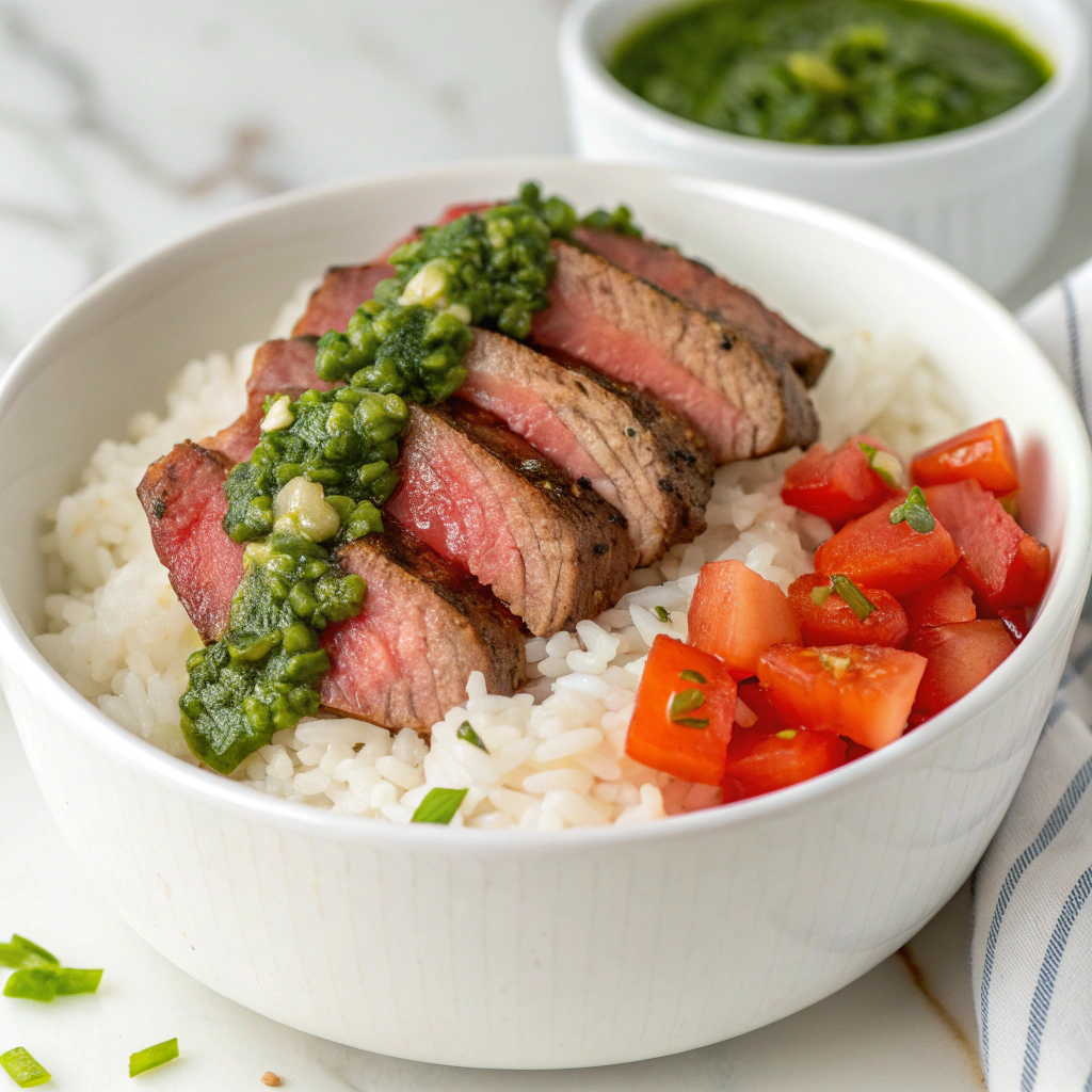 Skirt Steak Rice Bowls with Chimichurri Sauce Recipe - Recipe Image