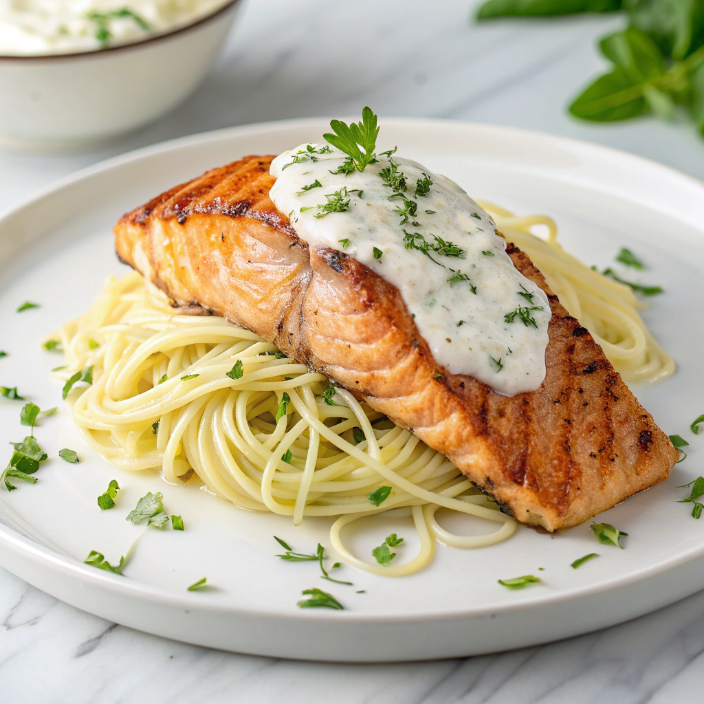 Creamy Garlic Butter Salmon Pasta Recipe - Recipe Image