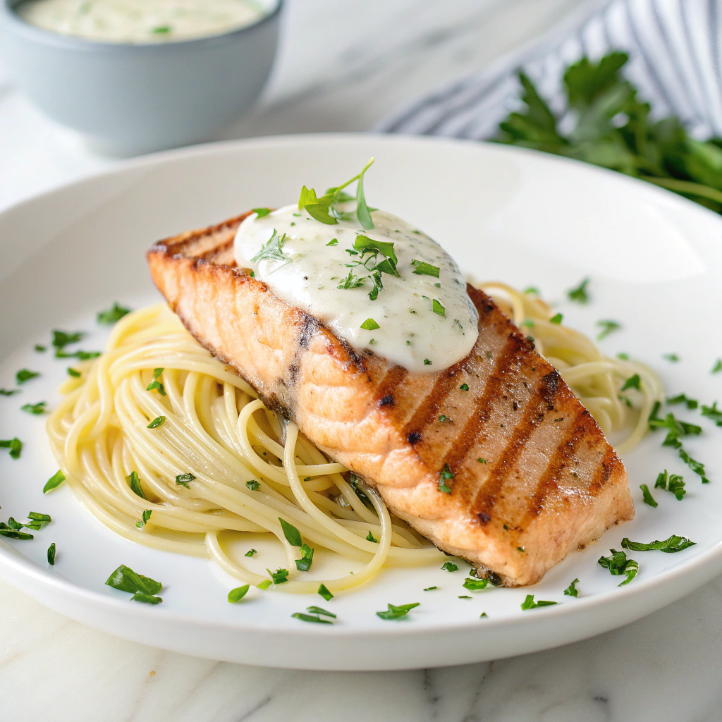 Creamy Garlic Butter Salmon Pasta Recipe - Recipe Image