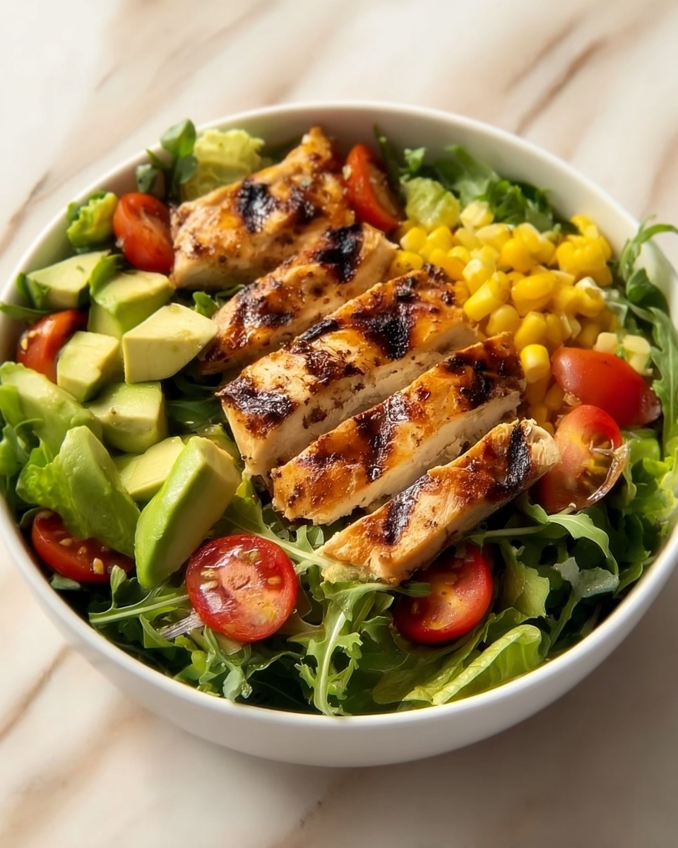 Grilled Chicken Salad with Mixed Greens, Tomato, Avocado, and Balsamic Vinaigrette Recipe - Recipe Image