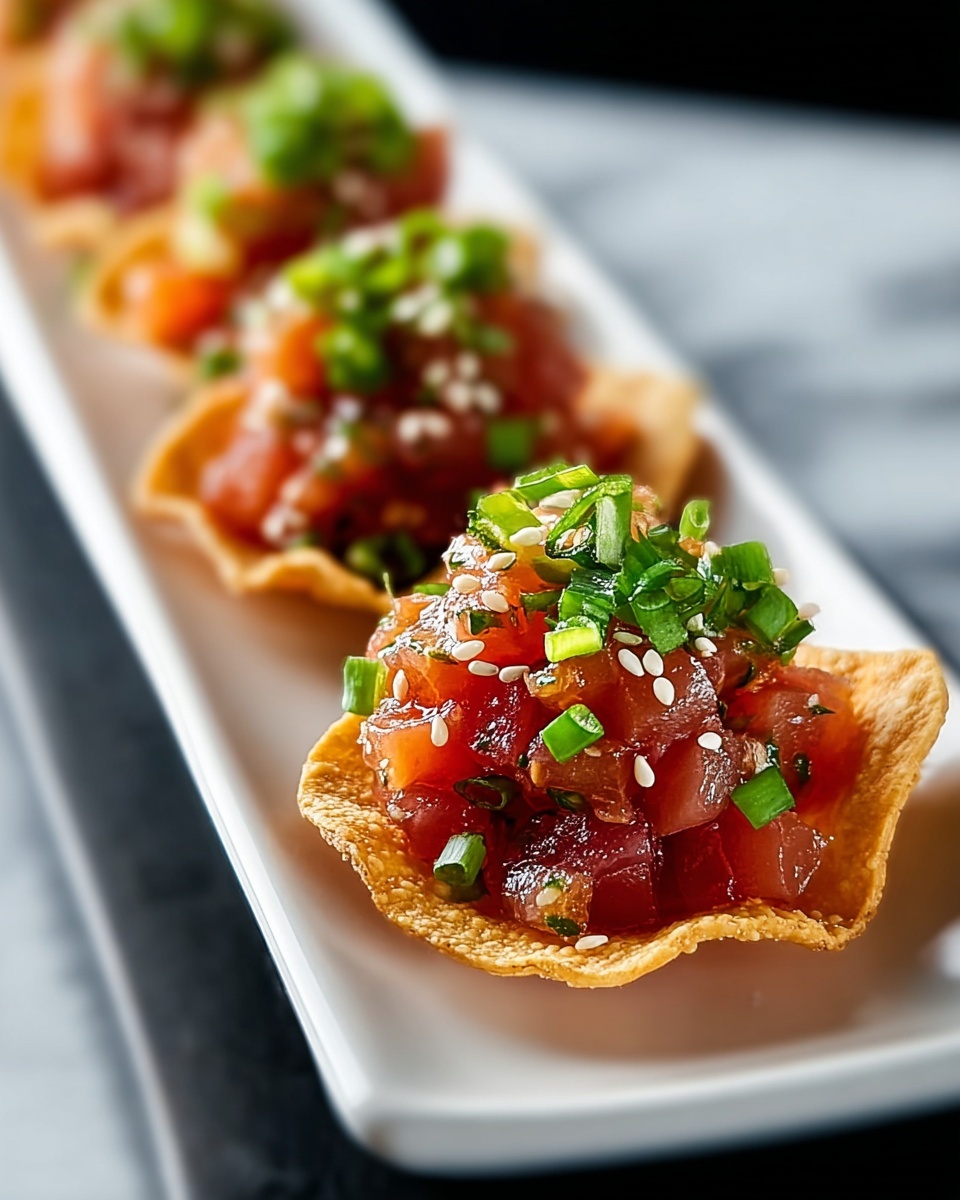 Spicy Tuna Tartare on Crispy Wonton Chips Recipe - Recipe Image