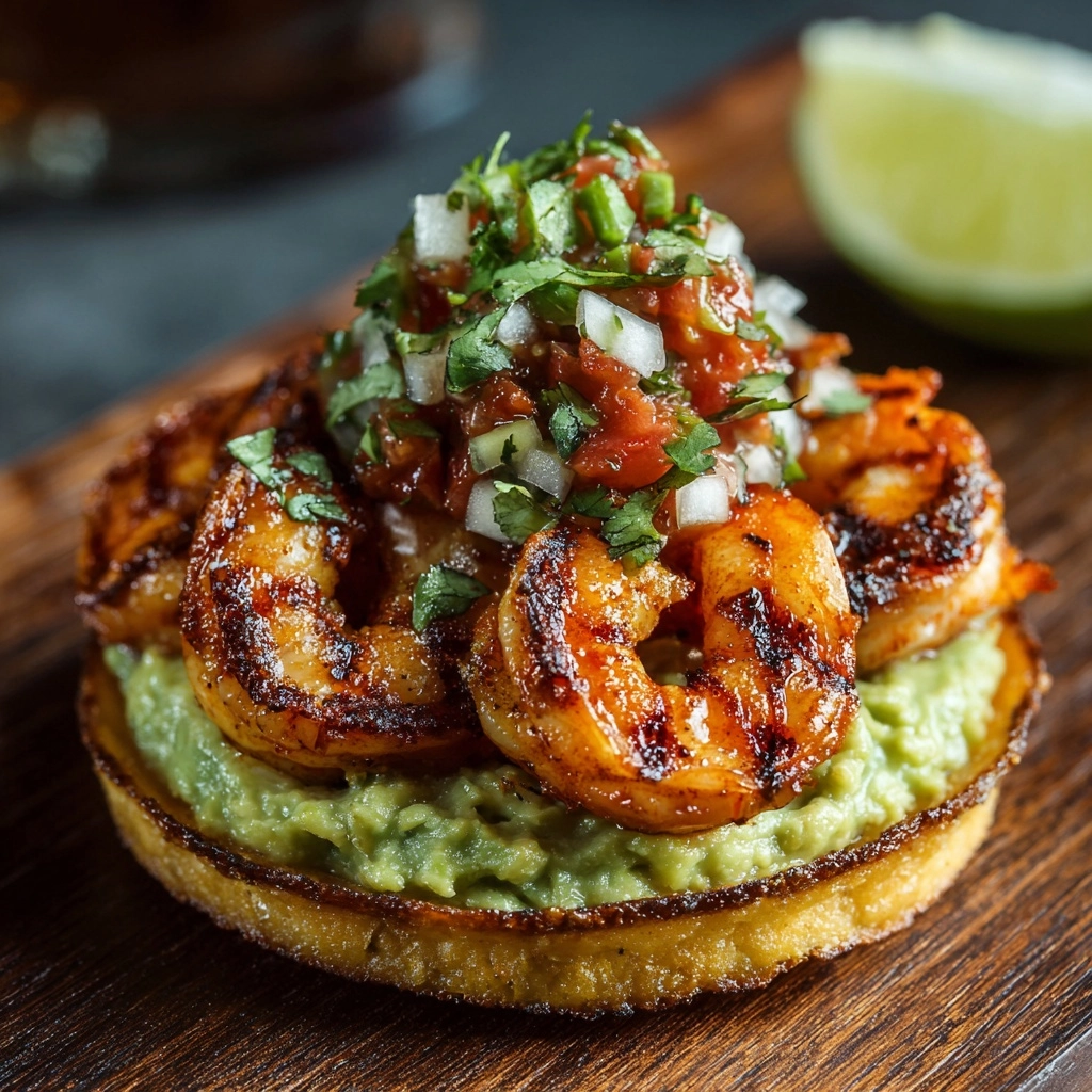 Grilled Shrimp Tostadas with Guacamole & Pico de Gallo Recipe - Recipe Image