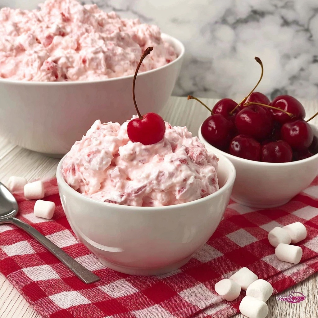 Cherry Fluff Cheesecake Salad Recipe - Recipe Image