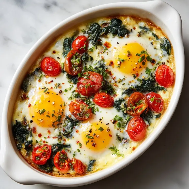 Baked Feta Eggs with Spinach and Tomatoes Recipe