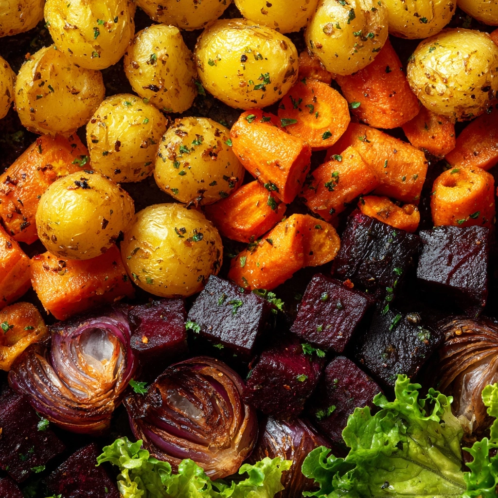 Roasted Winter Vegetable Salad with Maple Dijon Dressing Recipe - Recipe Image