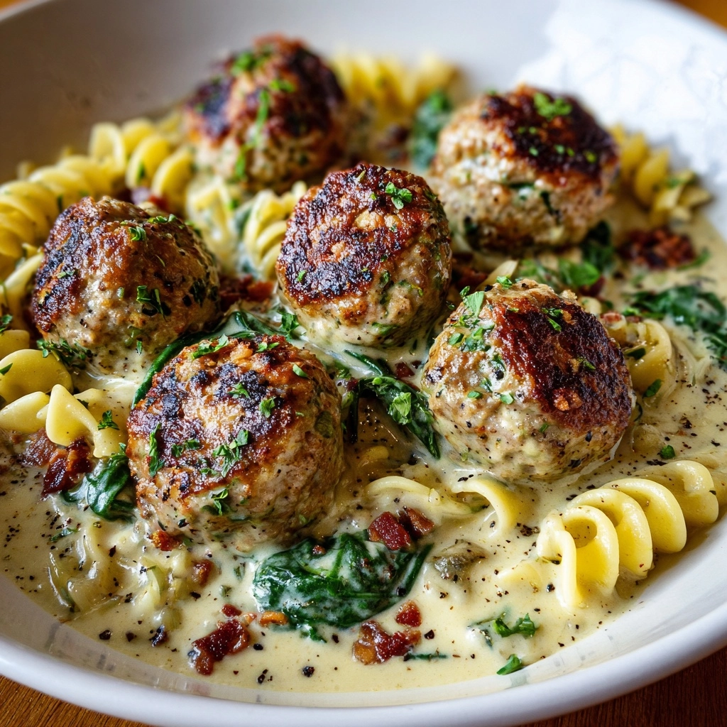 Baked Chicken Ricotta Meatballs with Spinach Alfredo Sauce Recipe - Recipe Image