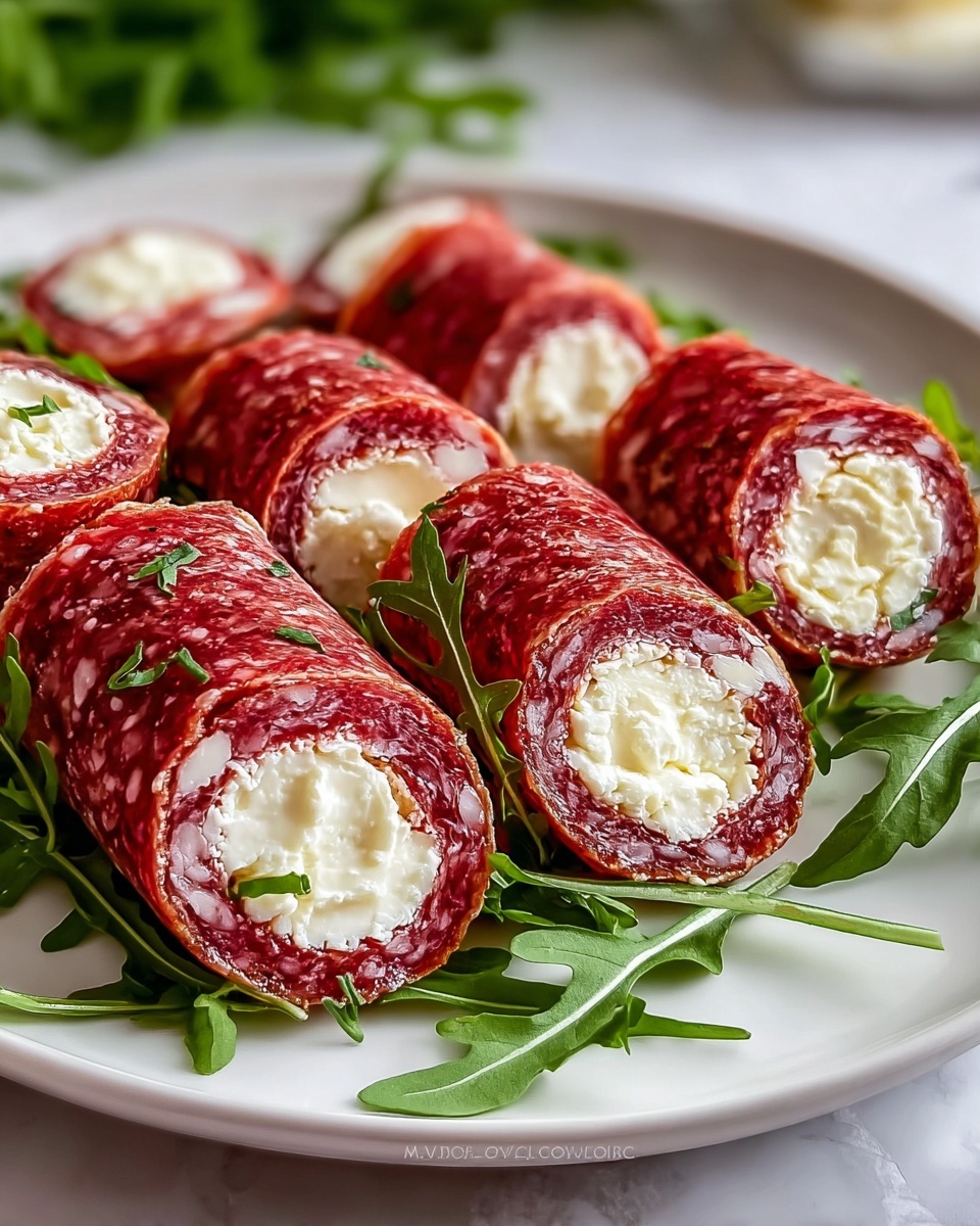Salami Roll-Ups with Cream Cheese and Fresh Vegetables Recipe - Recipe Image