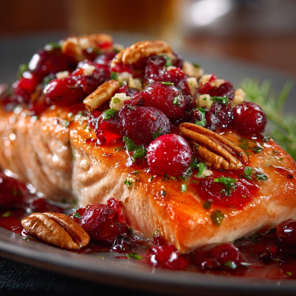 Baked Salmon with Cranberry Salsa and Pecans Recipe - Recipe Image