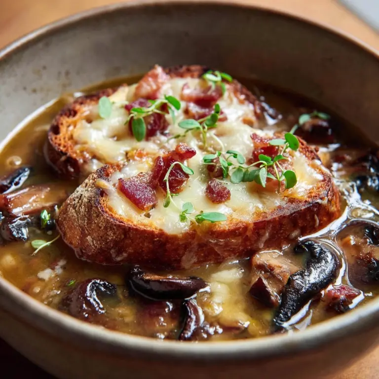 Mushroom & Caramelized Onion Soup with Cheesy Toasties Recipe