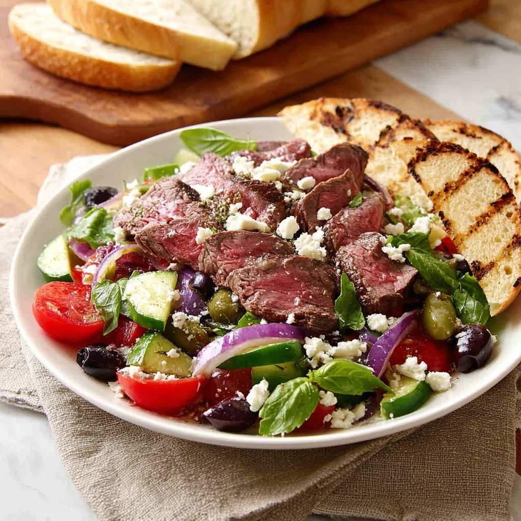 Greek Lamb and Fresh Salad Dinner with Sourdough Toast Recipe - Recipe Image