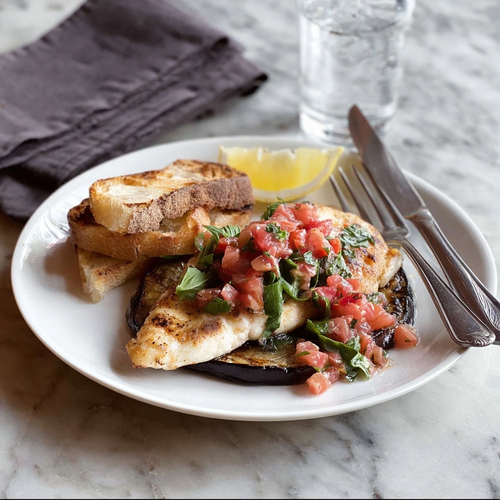 Fish with Spicy Tomato Salsa and Eggplant Recipe - Recipe Image