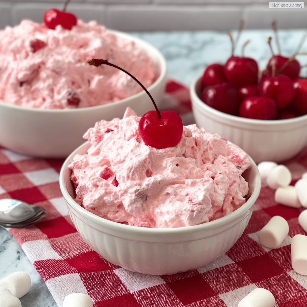 Cherry Fluff Cheesecake Salad Recipe - Recipe Image