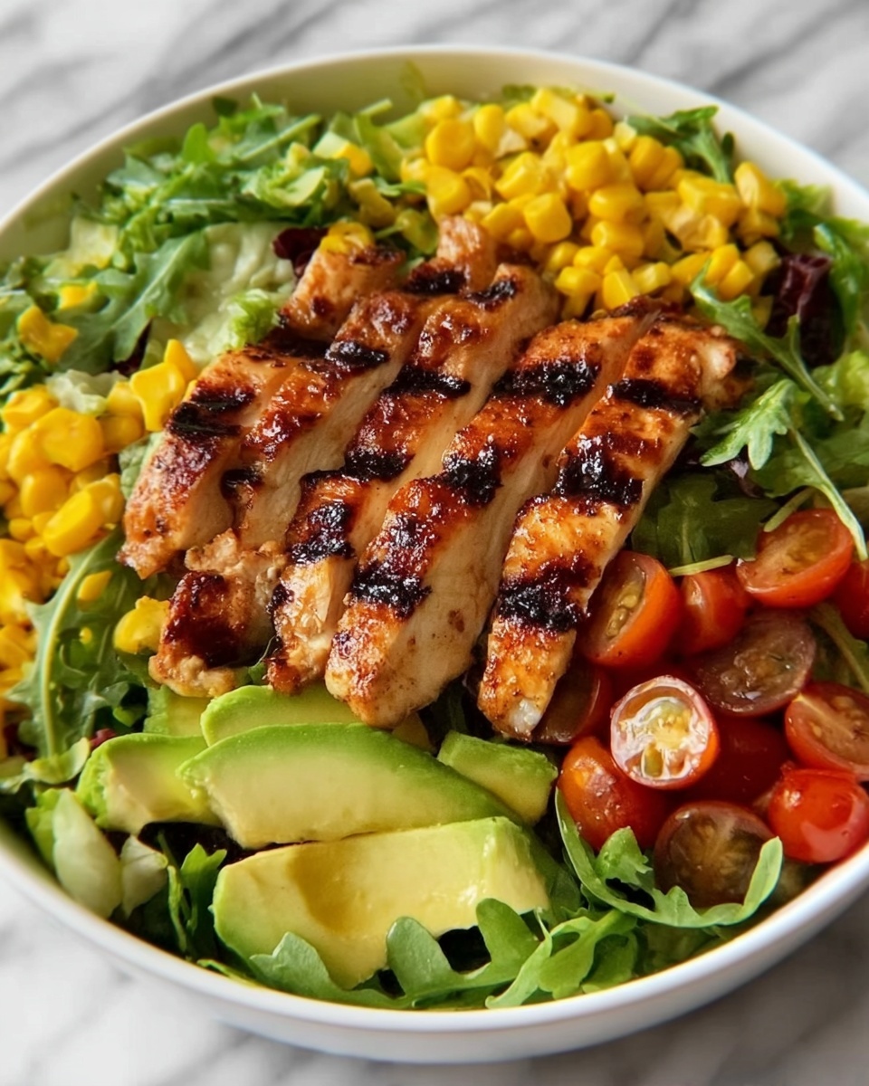 Grilled Chicken Salad with Mixed Greens, Tomato, Avocado, and Balsamic Vinaigrette Recipe - Recipe Image