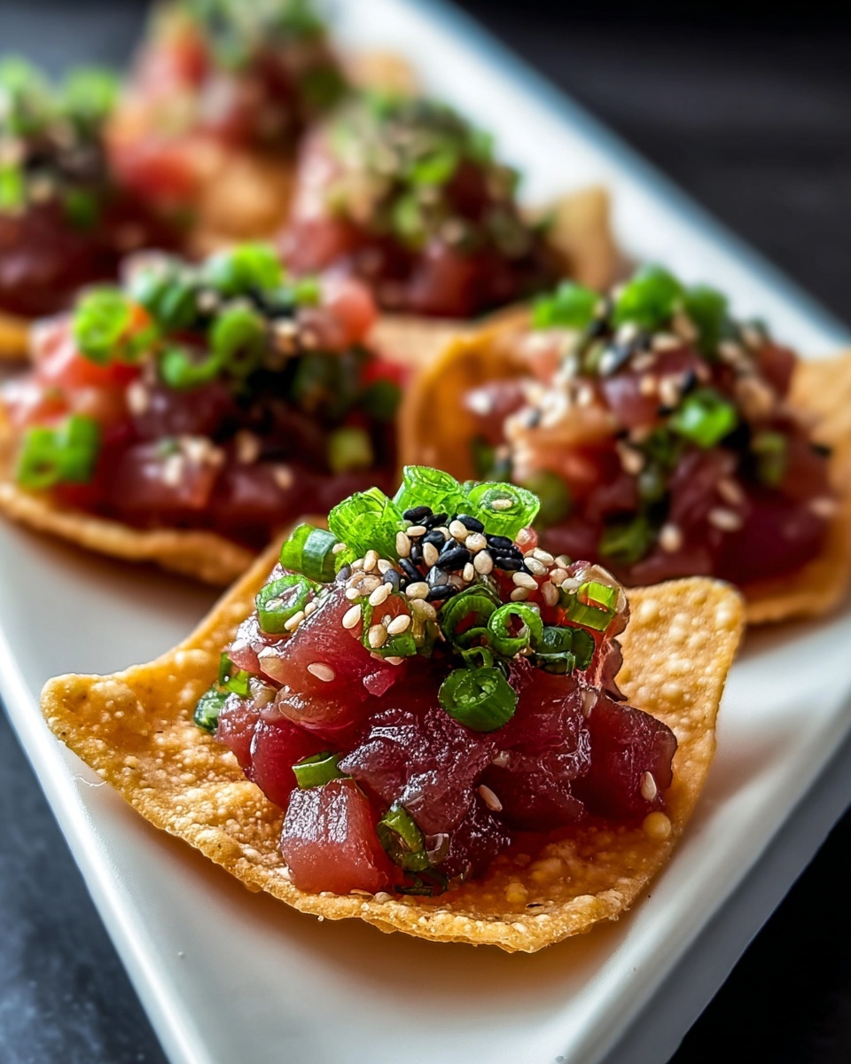 Spicy Tuna Tartare on Crispy Wonton Chips Recipe - Recipe Image
