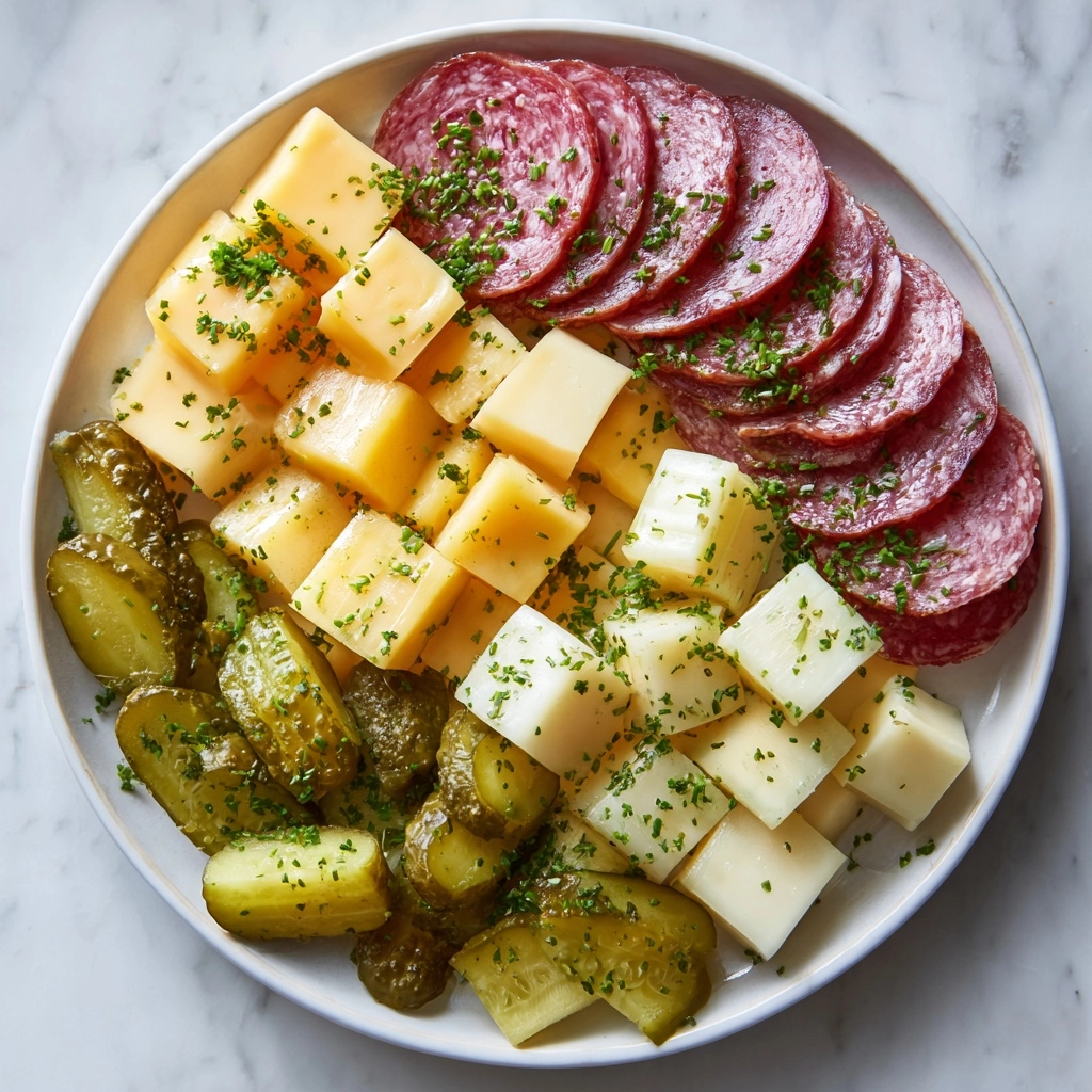 Easy Marinated Cheese Appetizer with Salami & Pickles Recipe - Recipe Image