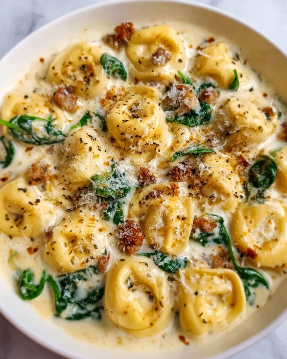 Crockpot Creamy Tortellini with Italian Sausage and Spinach Recipe - Recipe Image