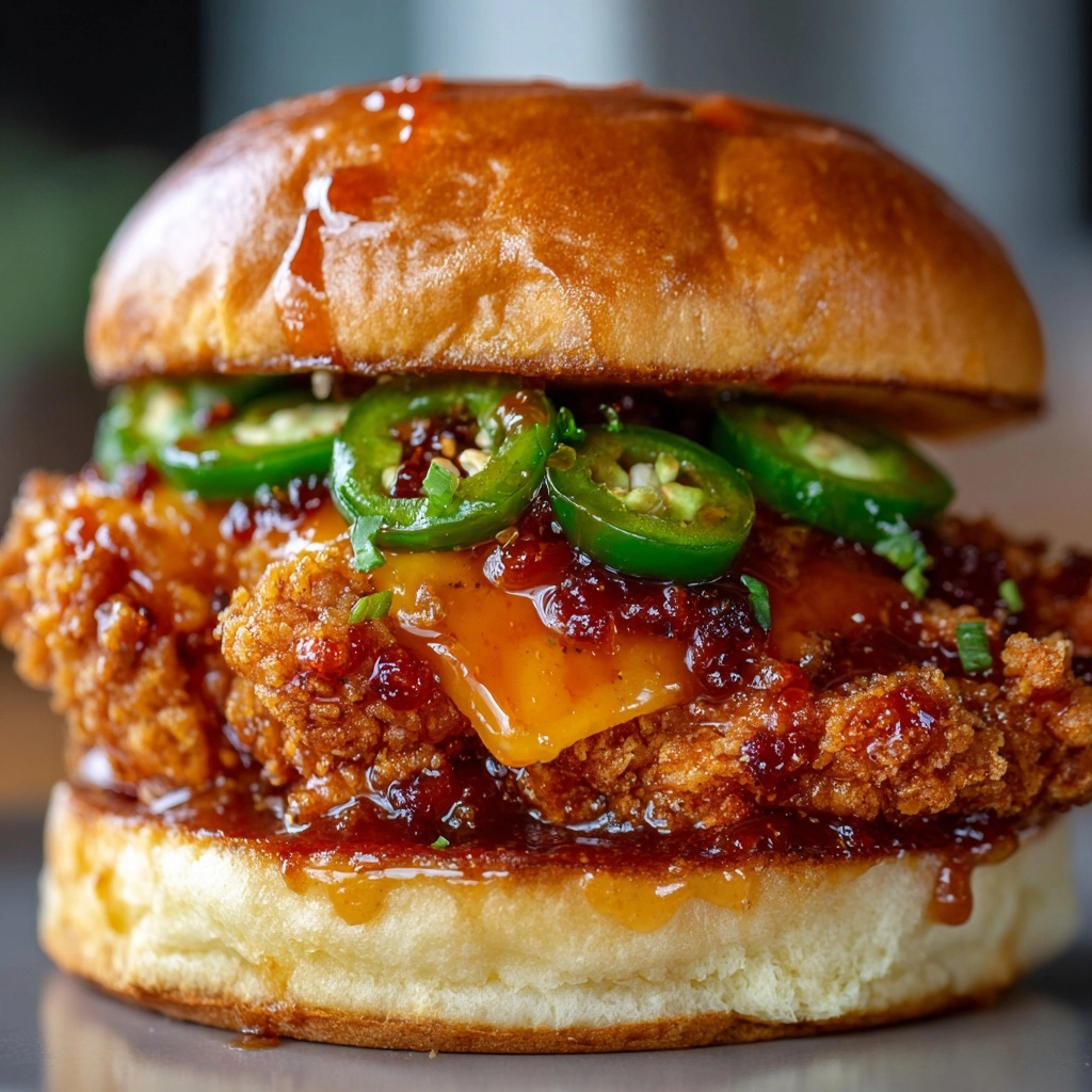 Crispy Fried Chicken Sandwich with Hot Honey and Jalapeños Recipe - Recipe Image