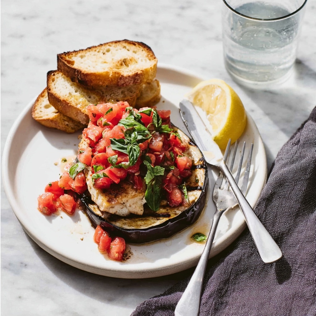 Fish with Spicy Tomato Salsa and Eggplant Recipe - Recipe Image