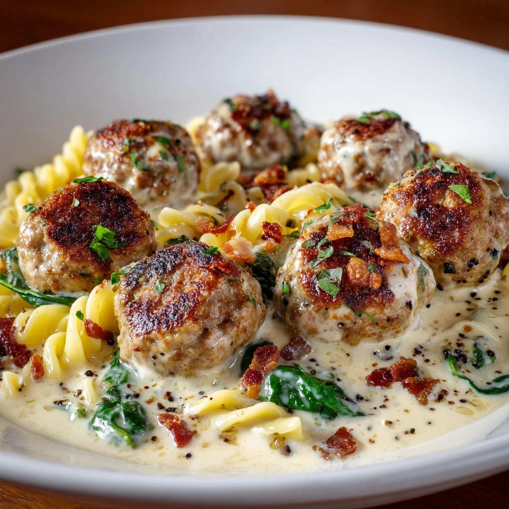 Baked Chicken Ricotta Meatballs with Spinach Alfredo Sauce Recipe - Recipe Image
