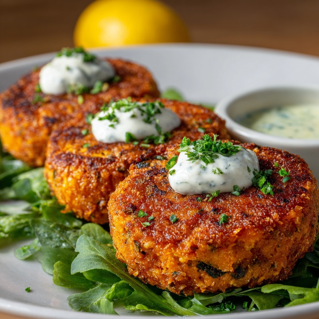 Easy Salmon Patties with Lemon-Garlic Sauce Recipe - Recipe Image