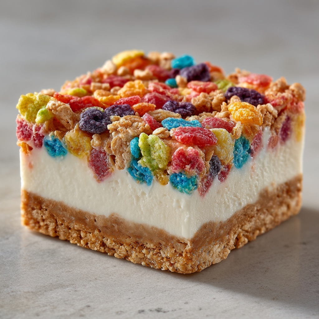 Fruity Pebbles Cookie Cheesecake Bars Recipe - Recipe Image