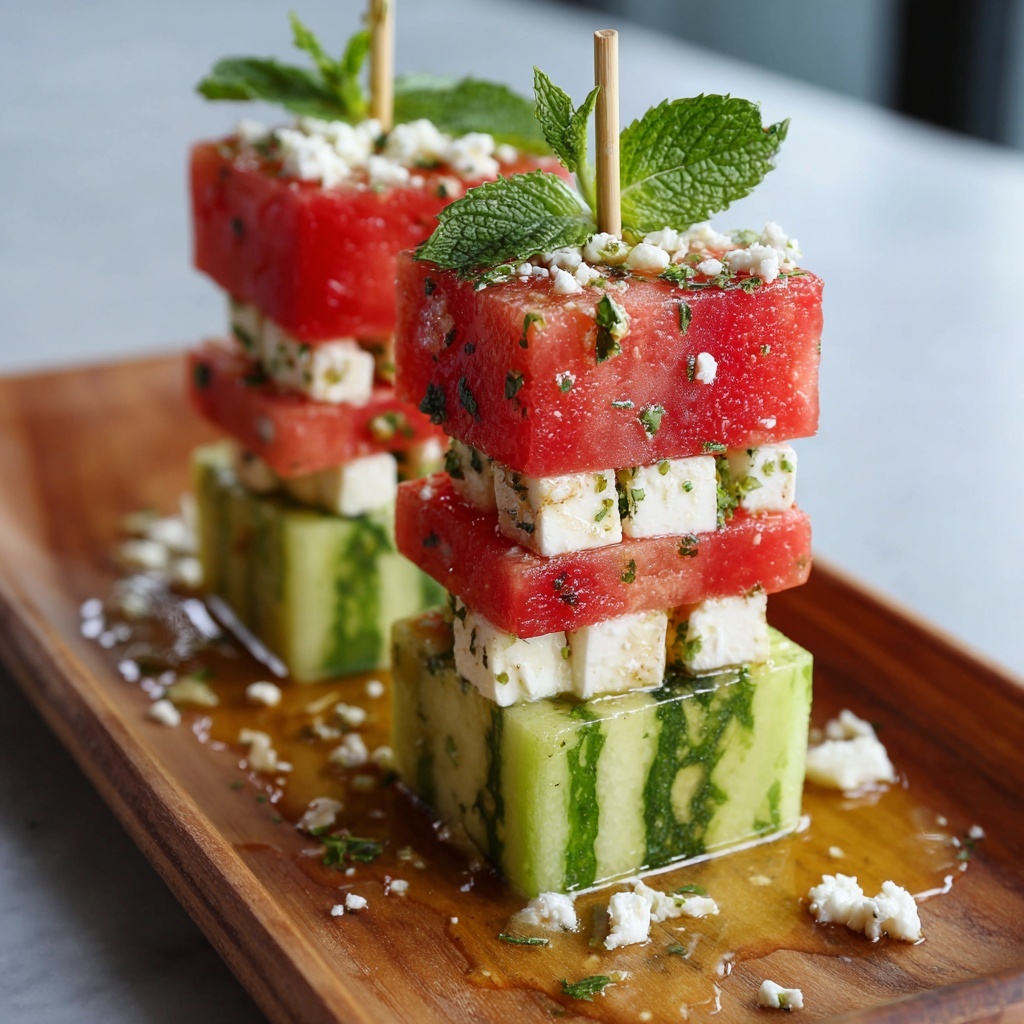 Watermelon Cucumber Feta Skewers: The Best 10-Minute Appetizer Recipe - Recipe Image