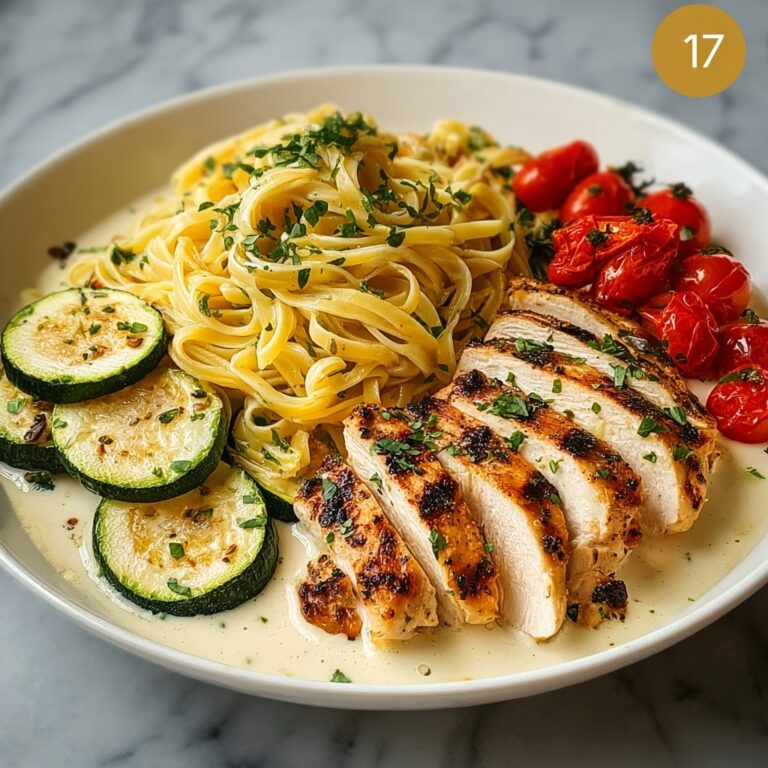 Indulgent Lemon Dill Chicken Alfredo with Roasted Red Pepper Whipped Feta and Parmesan Zucchini Recipe