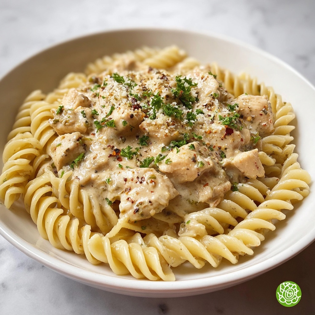 The Best Crockpot Garlic Parmesan Chicken Pasta Recipe - Recipe Image