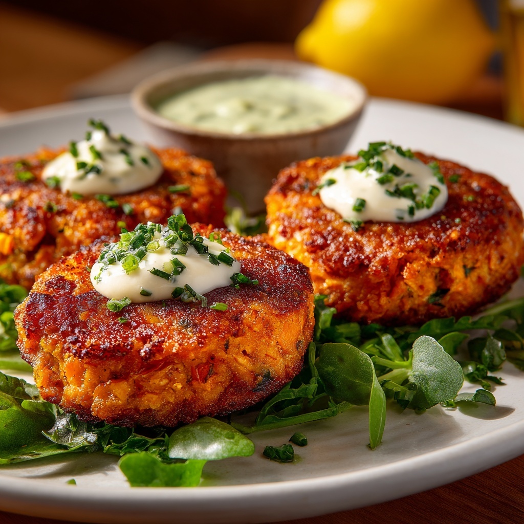 Easy Salmon Patties with Lemon-Garlic Sauce Recipe - Recipe Image