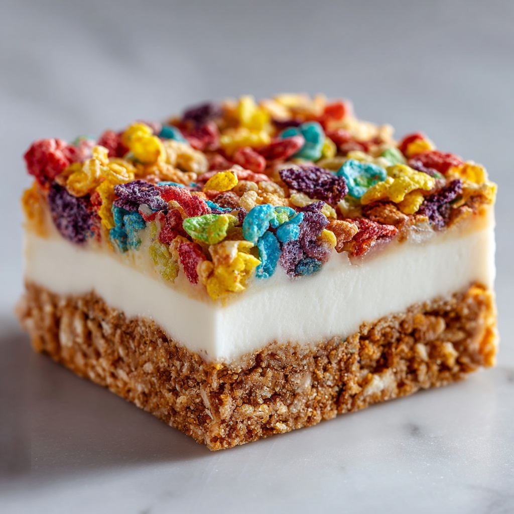 Fruity Pebbles Cookie Cheesecake Bars Recipe - Recipe Image