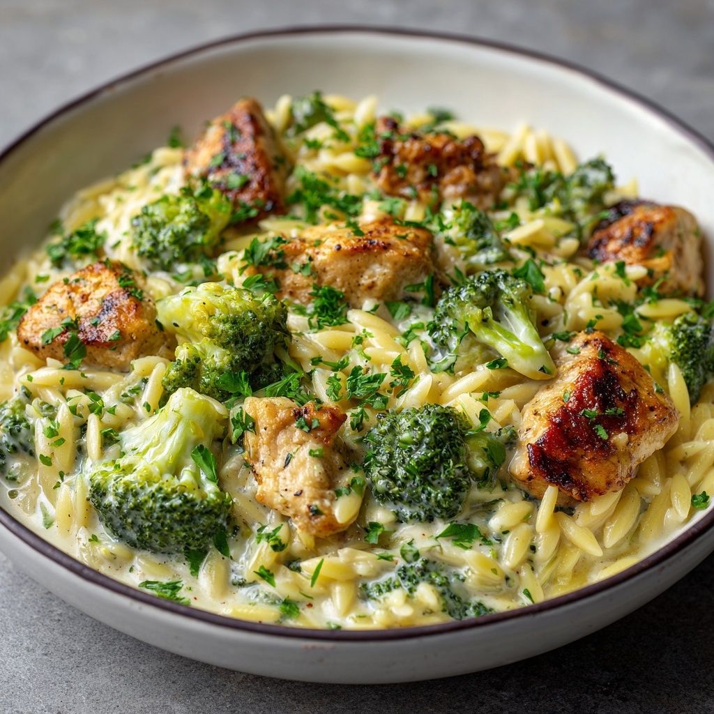 Cheesy Chicken Broccoli Orzo Recipe - Recipe Image