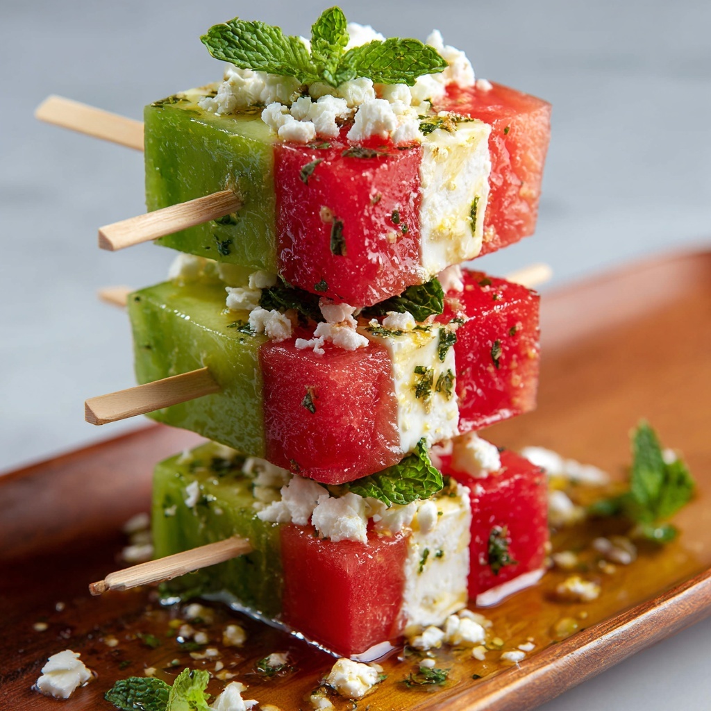 Watermelon Cucumber Feta Skewers: The Best 10-Minute Appetizer Recipe - Recipe Image