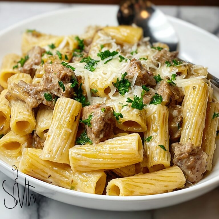 Creamy Cheesy Garlic Butter Rigatoni with Savory Beef Recipe