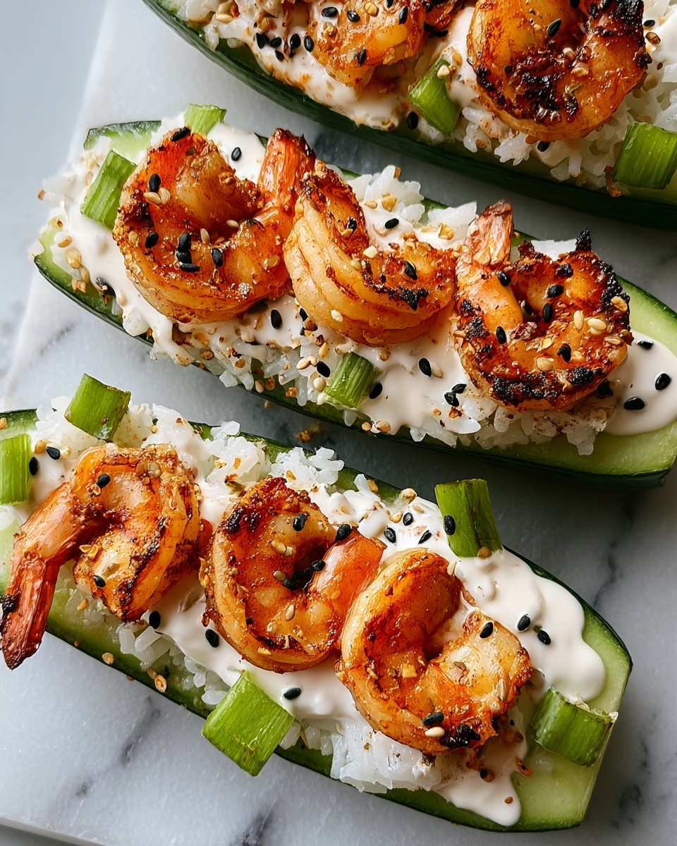 Shrimp Avocado Cucumber Boats with Spicy Mayo Recipe - Recipe Image