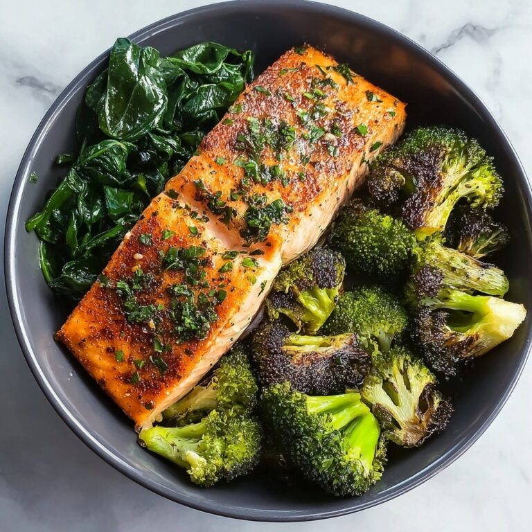 Spiced Salmon Bowl with Roasted Brussels, Sautéed Greens & Steamed Broccoli Recipe
